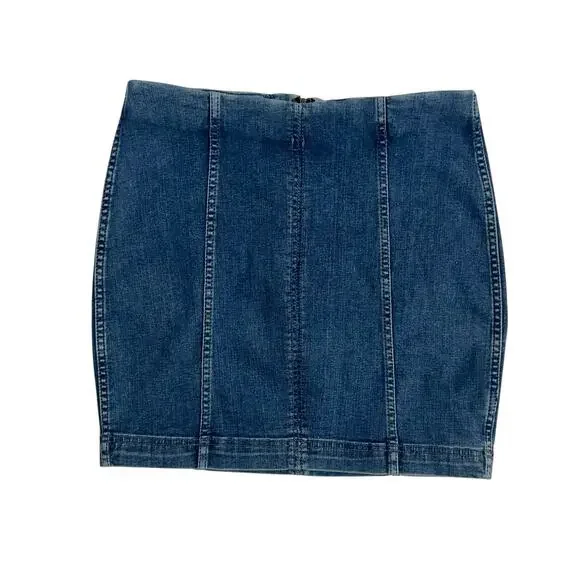 Free People Denim Jean Mini Modern Femme Skirt Size 8 Blue Western Casual Stripe - Picture 9 of 9